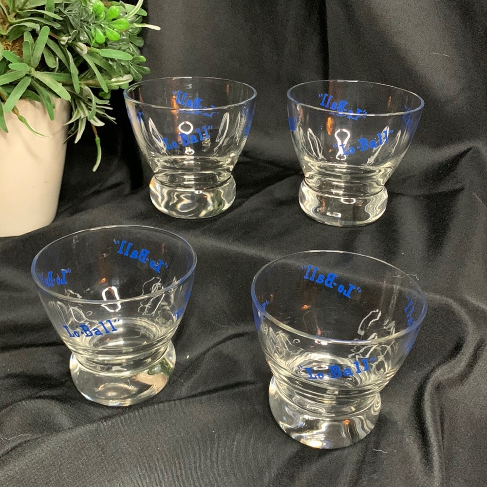 4 Vintage MCM Eva Zeisel Prestige Federal glass blue “Lo-Ball” low ball glasses